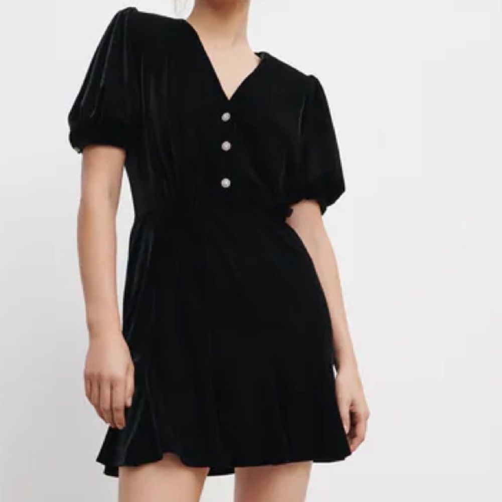 Zara Small Black Velvet Mini Dress